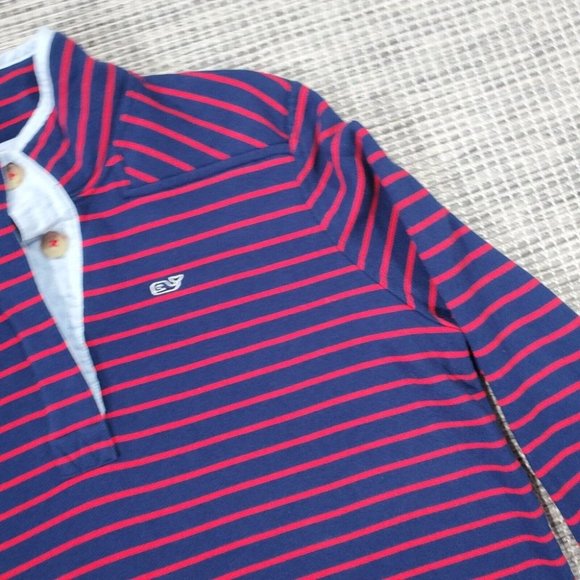 Vineyard Vines Sweater Womens Medium Long Sleeve  1/4 Button Striped Red Blue - Picture 3 of 9